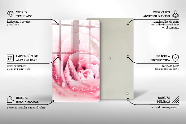 Tabla de cortar de vidrio Gotas de rocío y flor de rosa