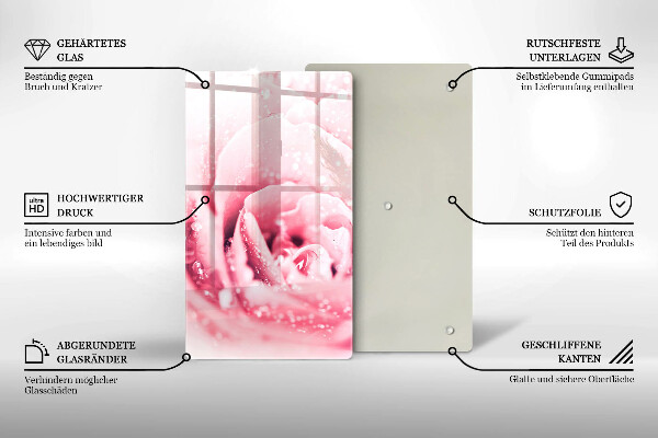 Tabla de cortar de vidrio Gotas de rocío y flor de rosa
