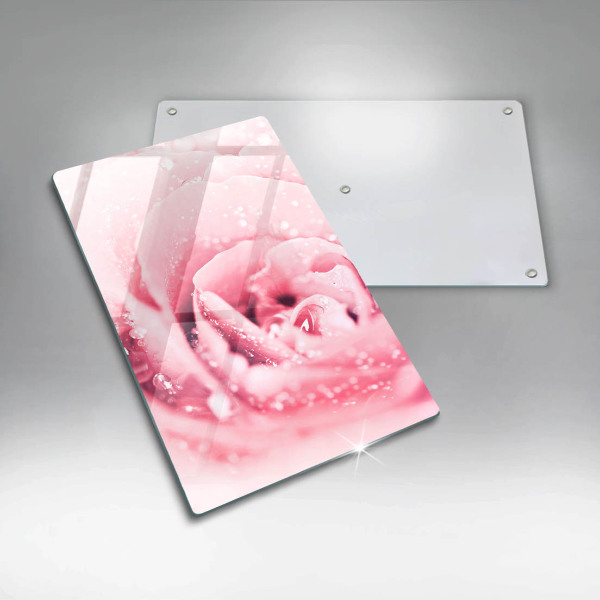 Tabla de cortar de vidrio Gotas de rocío y flor de rosa