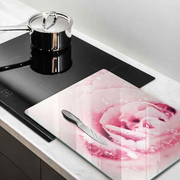 Tabla de cortar de vidrio Gotas de rocío y flor de rosa