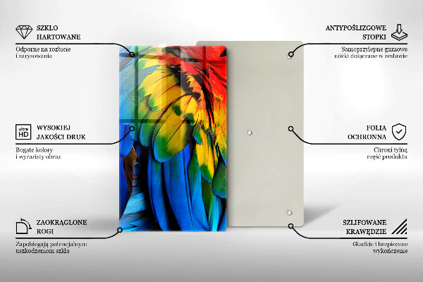 Tabla de cortar de vidrio Plumas de loro de colores
