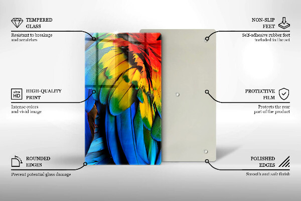 Tabla de cortar de vidrio Plumas de loro de colores