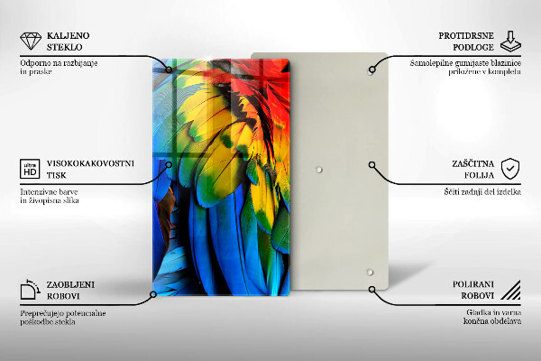 Tabla de cortar de vidrio Plumas de loro de colores