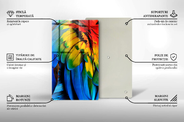 Tabla de cortar de vidrio Plumas de loro de colores