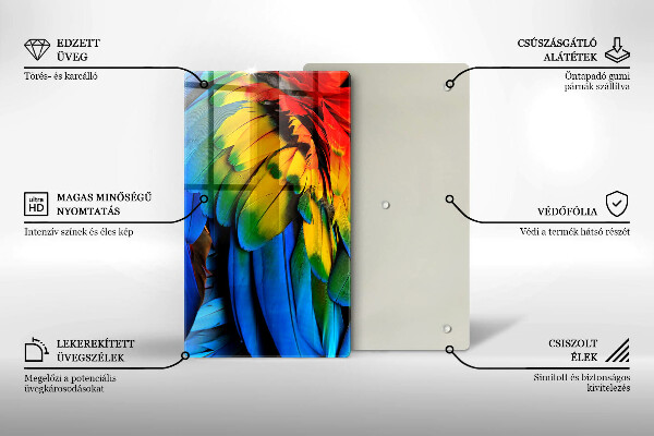 Tabla de cortar de vidrio Plumas de loro de colores