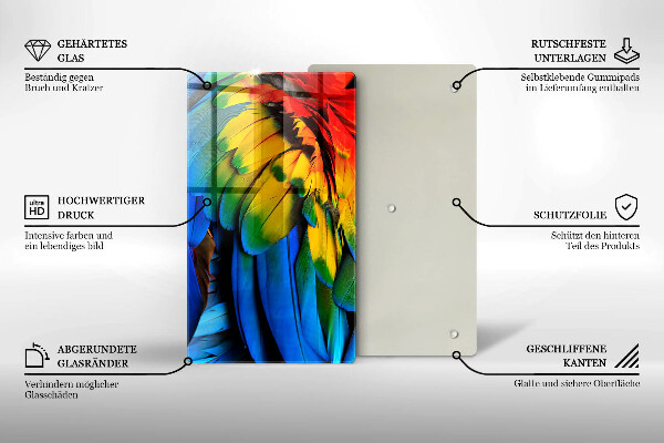 Tabla de cortar de vidrio Plumas de loro de colores