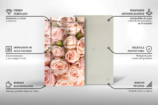 Tabla de cortar de vidrio Ramo de rosas delicadas