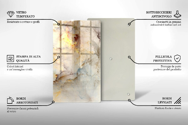 Tabla de cortar de vidrio Textura de mármol con oro
