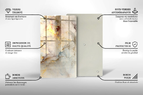 Tabla de cortar de vidrio Textura de mármol con oro
