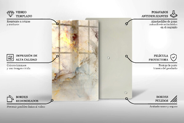 Tabla de cortar de vidrio Textura de mármol con oro