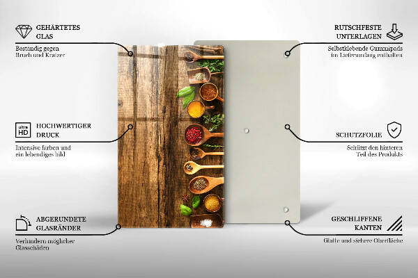 Tabla de cortar de vidrio Cucharas de madera de especias