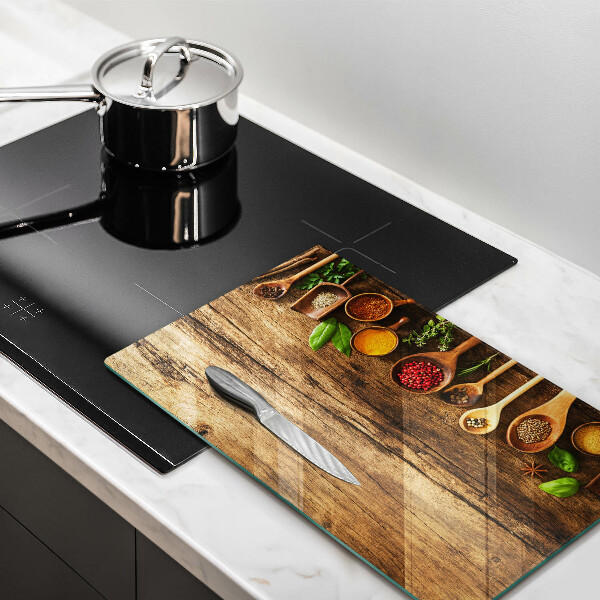 Tabla de cortar de vidrio Cucharas de madera de especias