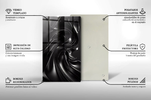 Tabla de cortar de vidrio Masa negra abstracta