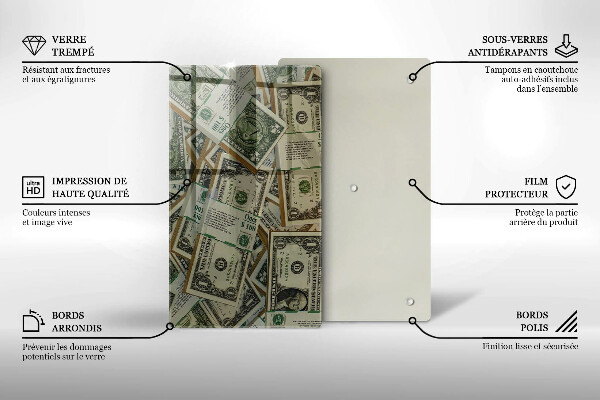 Tabla de cortar de vidrio Dólares de dinero