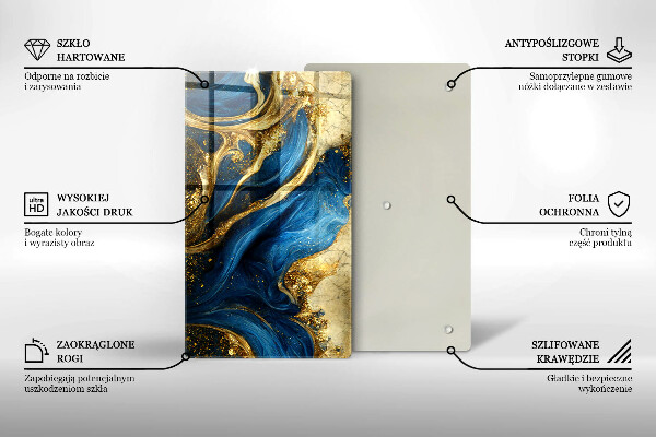 Tabla de cortar de vidrio Mármol azul y dorado