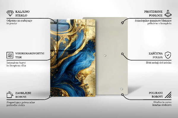 Tabla de cortar de vidrio Mármol azul y dorado