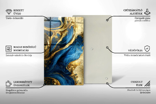 Tabla de cortar de vidrio Mármol azul y dorado