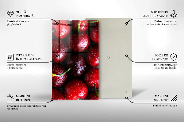 Tabla de cortar de vidrio Primer plano de cerezas