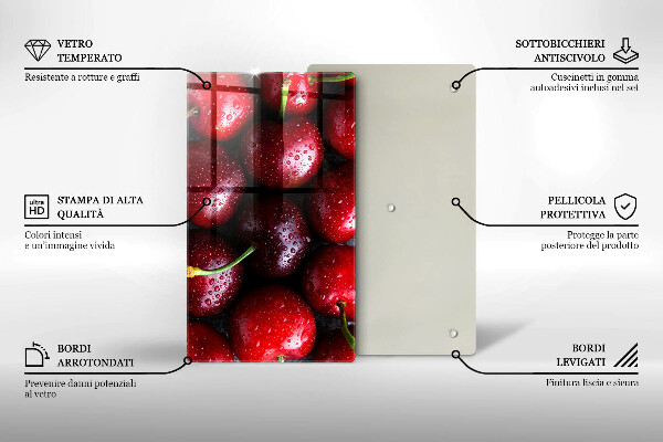Tabla de cortar de vidrio Primer plano de cerezas