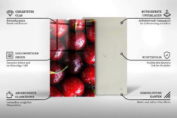 Tabla de cortar de vidrio Primer plano de cerezas