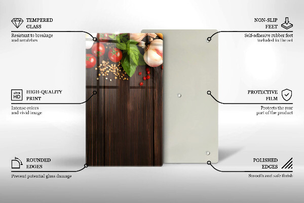 Tabla de cortar de vidrio Verduras en la mesa