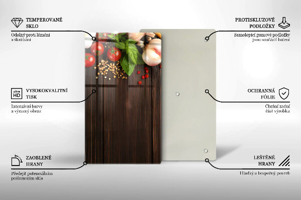 Tabla de cortar de vidrio Verduras en la mesa