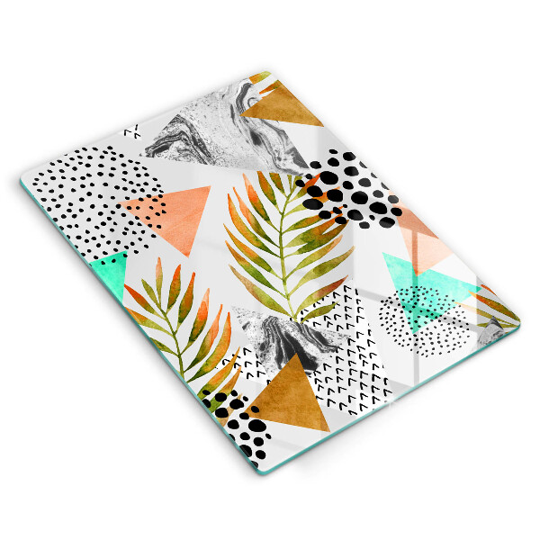 Tabla de cortar de vidrio Patrón de hojas boho