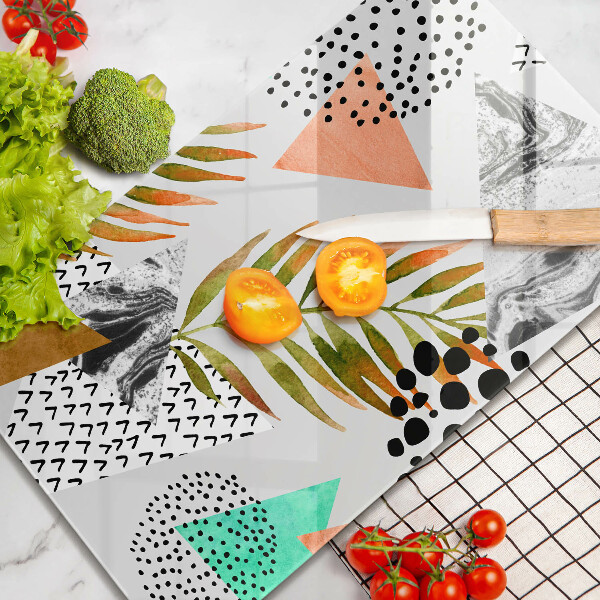 Tabla de cortar de vidrio Patrón de hojas boho