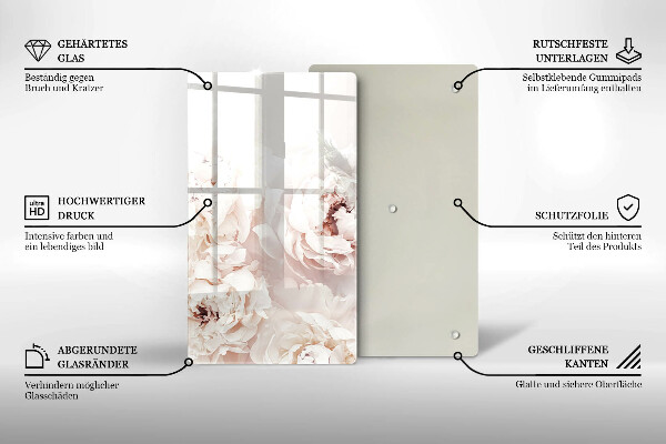 Tabla de cortar de vidrio Peonías pastel