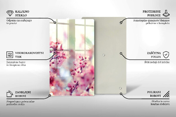 Tabla de cortar de vidrio Flores rosadas de primavera