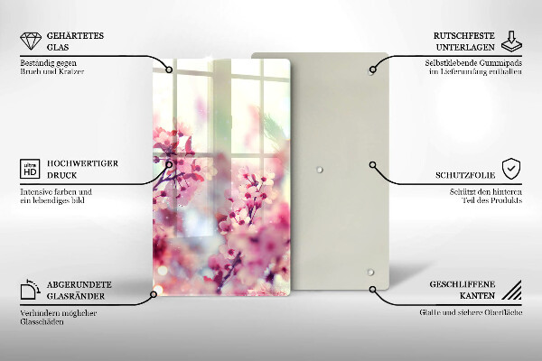 Tabla de cortar de vidrio Flores rosadas de primavera