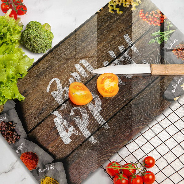 Tabla de cortar de vidrio Tableros de inscripción bon appetit