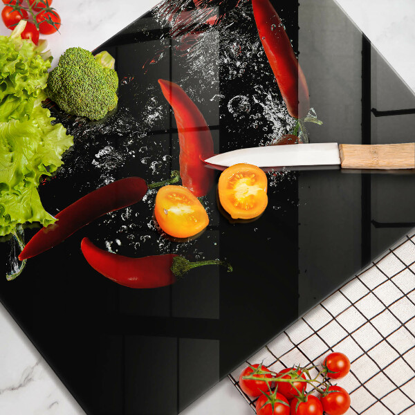 Tabla de cortar de vidrio Chiles en agua