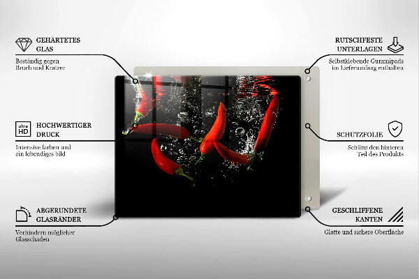 Tabla de cortar de vidrio Chiles en agua