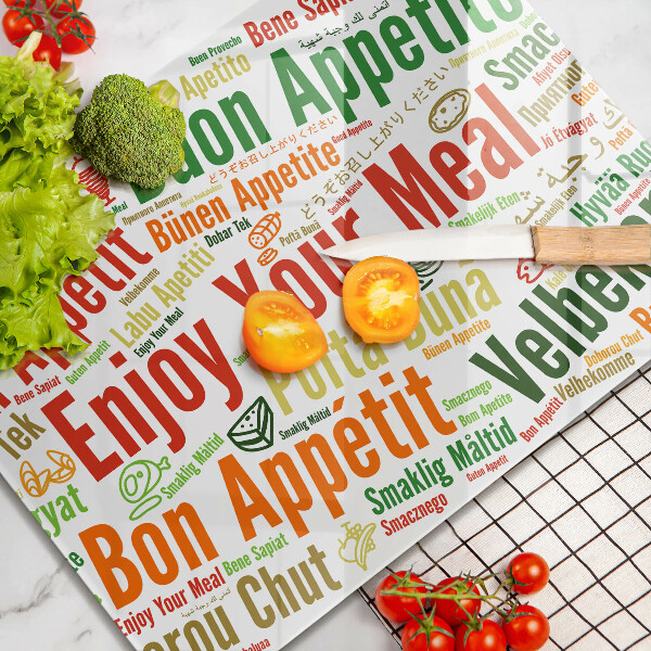 Tabla de cortar de vidrio Subtítulos buen provecho idiomas