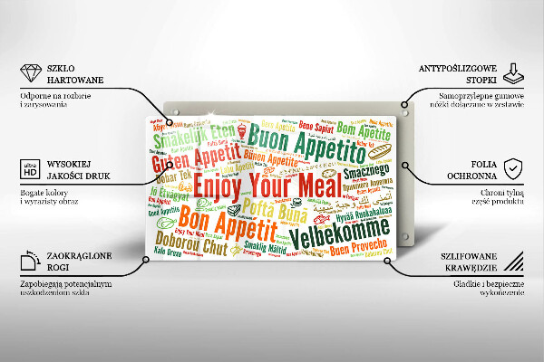 Tabla de cortar de vidrio Subtítulos buen provecho idiomas
