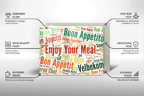 Tabla de cortar de vidrio Subtítulos buen provecho idiomas