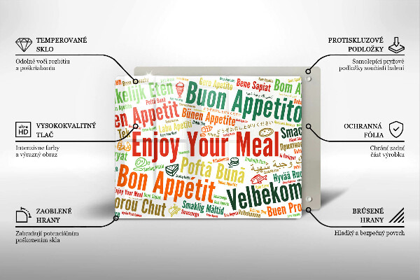 Tabla de cortar de vidrio Subtítulos buen provecho idiomas
