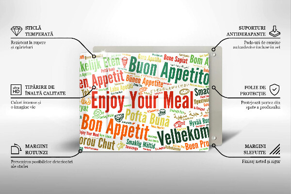 Tabla de cortar de vidrio Subtítulos buen provecho idiomas