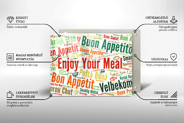 Tabla de cortar de vidrio Subtítulos buen provecho idiomas