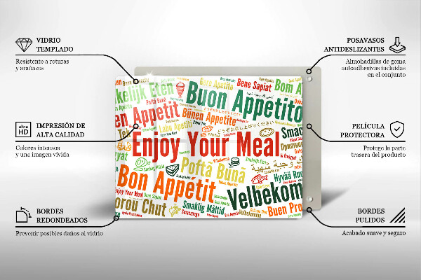 Tabla de cortar de vidrio Subtítulos buen provecho idiomas