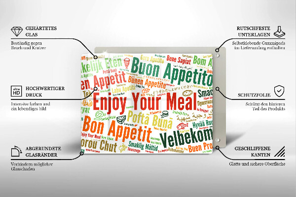 Tabla de cortar de vidrio Subtítulos buen provecho idiomas