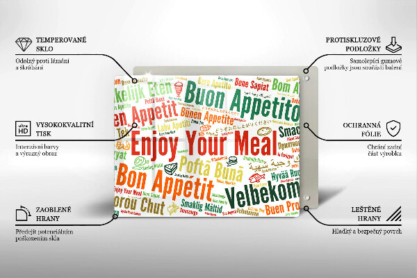 Tabla de cortar de vidrio Subtítulos buen provecho idiomas