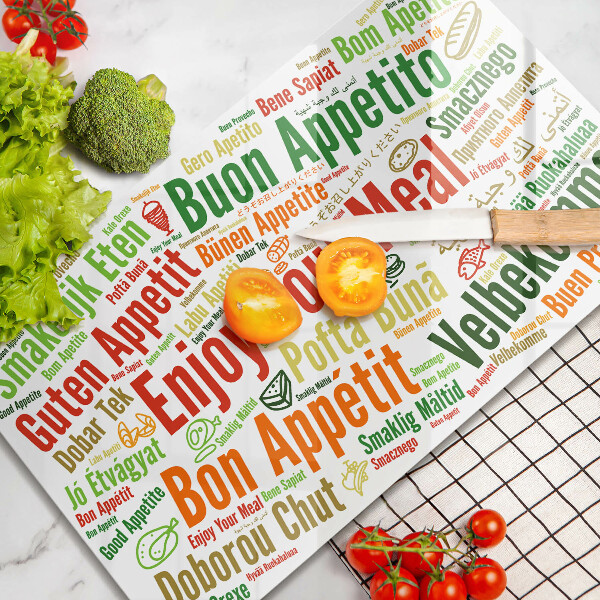 Tabla de cortar de vidrio Subtítulos buen provecho idiomas