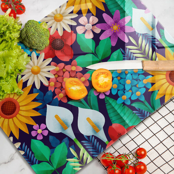 Tabla de cortar de vidrio Ilustración de prado de flores