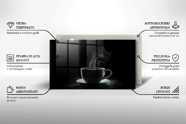 Tabla de cortar de vidrio Taza de café caliente