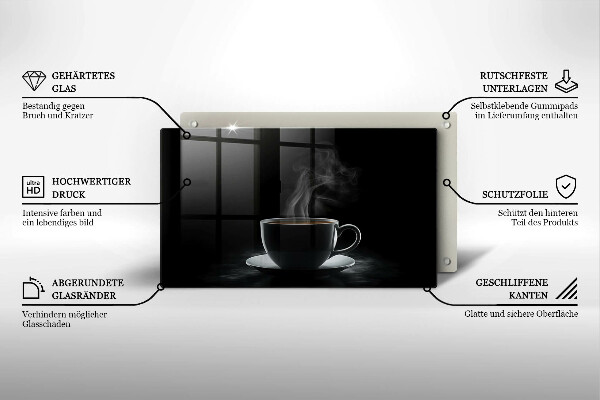Tabla de cortar de vidrio Taza de café caliente