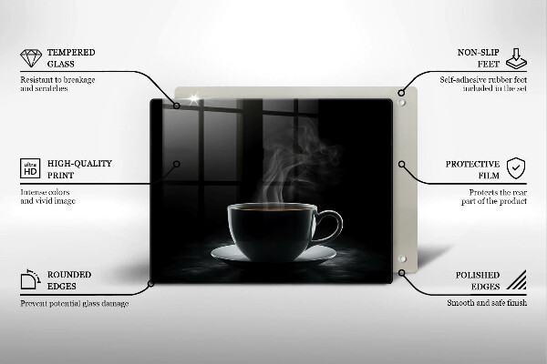 Tabla de cortar de vidrio Taza de café caliente