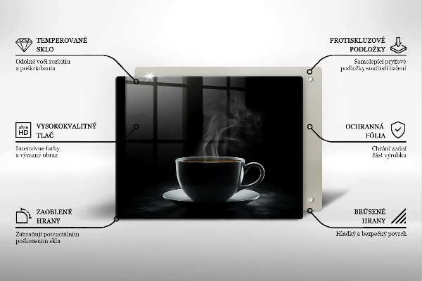 Tabla de cortar de vidrio Taza de café caliente