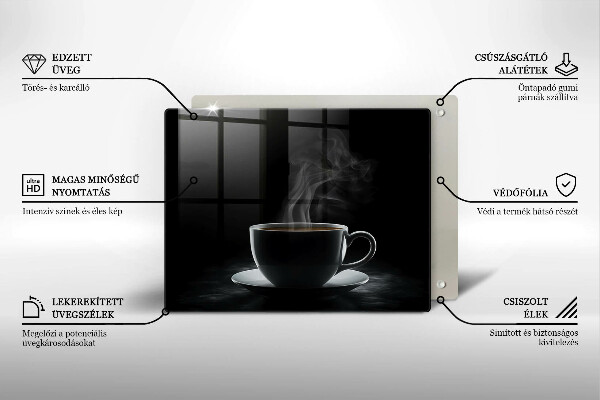 Tabla de cortar de vidrio Taza de café caliente